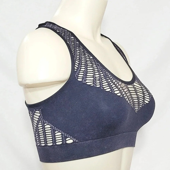 MEDIUM Xhilaration Seamless Macrame Acid Wash Bralette Black NWT ‎ New with Tags - Picture 2 of 5